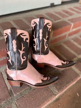 Lucchese Chocolate Brown & Light Pearl Pink Cowgirl Boots 7.5